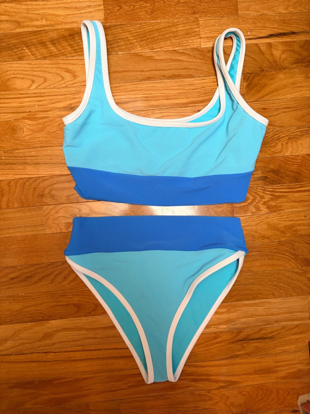 Women’s Blue Two-Tone Ribbed Bikini Set